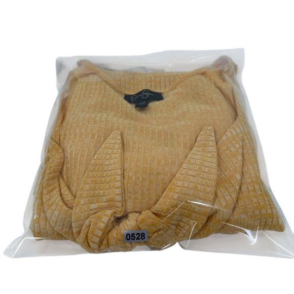 Jessica Simpson Womens Yellow Textured Knot Front Top SZ 2X Short Sleeve Stretch - Picture 12 of 12